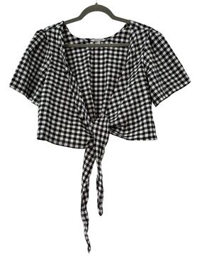NETTLE San Francisco Front Tie Short Sleeve Crop Top in Gingham Size Large